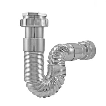 Imagem de Sifão Corrugado Extensível Universal Cromado 70cm Para Pia de Cozinha Lavatórios Tanques