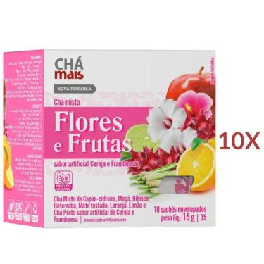 Imagem de Chá misto Flores e Frutas sabor Cereja e Framboesa Cx. com 10 Sachês Vegano, Kit 10