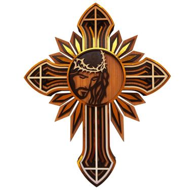 Imagem de Crucifixo Jesus Cristo, Alto Relevo, Dourado, 30 cm, MDF