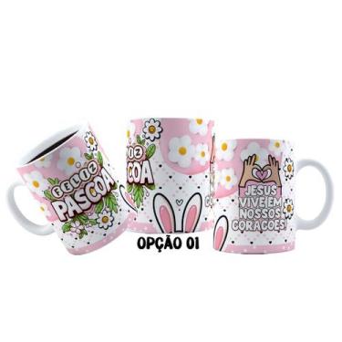 Imagem de Caneca 325ml Plástico Feliz Páscoa Fofa Coelhinhos Mimos - LARANJA E M
