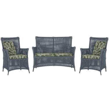 Imagem de Jogo Sofá e 2 Poltronas de Área Igapó Alumínio Pintura Preta Corda Náutica Estofado 5 Trama