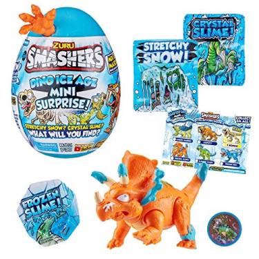 Imagem de Smashers Dino Ice Age Triceratops da zuru Mini Surprise Egg com muitas surpresas! - Geleca, brinquedo de dinossauro, colecionáveis, dinossauro exclusi