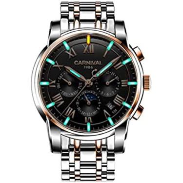 Imagem de Moda Relógio Mecânico Automático Relógios Masculinos Relógios Luminosos 30 Metros Vida Impermeável Semana Mês Exibição Fase Da Lua Calendário Aço Inoxidável Pulseira De Metal Boutique Embalagem Ca