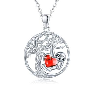 Imagem de Colar de árvore da vida preguiça para o dia das mães prata esterlina 925 preguiça árvore da vida colares com pingente de cristal azul fofo joia animal joia dia das mães aniversário presente de