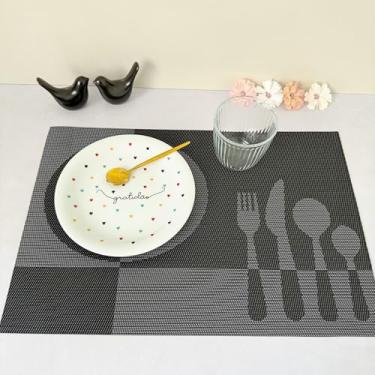 Imagem de Kit 4 Lugar Jogo Americano Retangular Mesa Posta Jantar Cozinha Sousplat Descanso De Prato Decorativo (Colherzinha Preto)