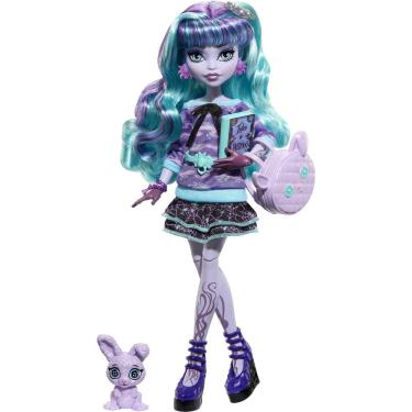 Imagem de Boneca Monster High Twyla Creepover Party com o coelhinho de estimação Dustin