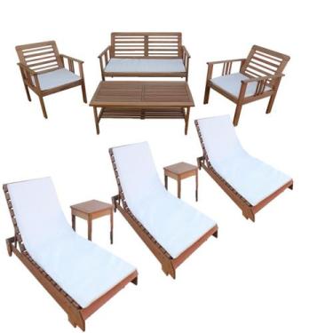 Imagem de Kit Conjunto Moveis Jardim Madeira 3 Espreguiçadeira 2 Mesa - ALF Move