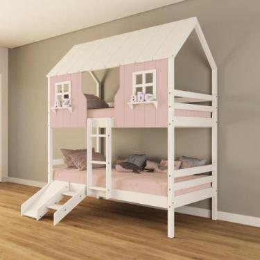 Imagem de Beliche Casinha Encantada com Kit Escada/ Escorregador Madeira Maciça 