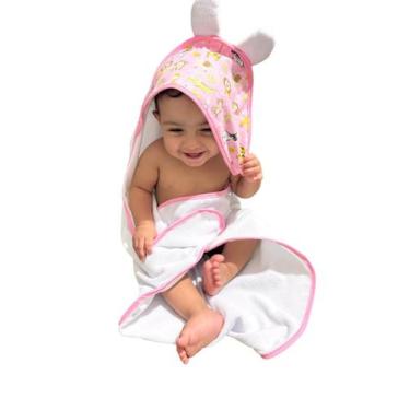 Imagem de Toalha de Banho Bebê com Capuz de Orelhinha Menino e Menina 70x70 cm P