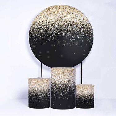 Imagem de Kit Painel de Festa Redondo de 1,80m e Trio de Cilindros Brilho - Fera Print