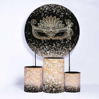 Imagem de Kit Painel de Festa Redondo de 1,30m e Trio de Cilindros Carnaval - Fera Print