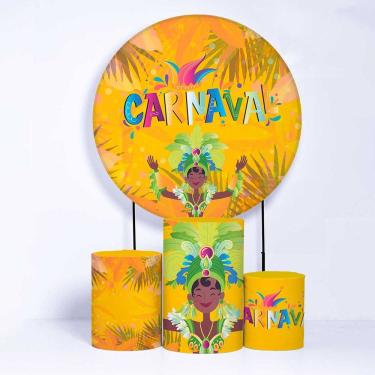 Imagem de Kit Painel de Festa Redondo de 1,30m e Trio de Cilindros Carnaval - Fera Print