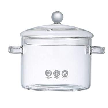 Imagem de Panela de vidro transparente, panela de sopa, panela transparente aquecida, panela de micro-ondas com tampa, para macarrão, sopa, leite, máquina de lavar louça, 2 estilos, 2 cores (transparente B 2L)