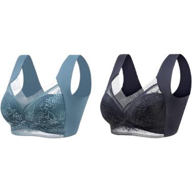 Imagem de Sutiãs Hatmeo Para Mulheres Seniores, Sutiã De Malha De Renda Moda Copo Profundo Plus Size Sutiã Esportivo De Seda De Gelo Sem Costura, Green+black, 4XL