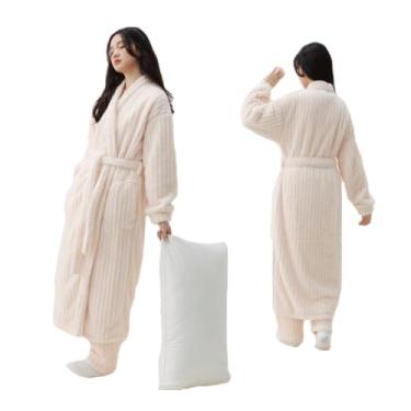 Imagem de Roupão de veludo coral feminino outono e inverno quente veludo espesso acolchoado roupão pijama feminino roupão 2 peças, branco-G