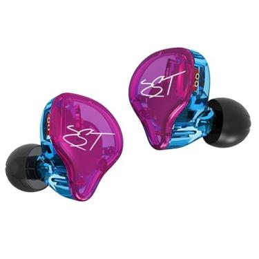Imagem de Kinboofi Fones de ouvido intra-auriculares KZ ZST, fones de ouvido híbridos com driver duplo com equilíbrio de cores, fones de ouvido intra-auriculares HiFi (roxo, com microfone)..