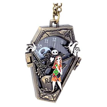 Imagem de Ddjbdb Relógio de bolso de quartzo com corrente de colar, relógio de bolso masculino com design oco de pesadelo de Natal, presente para crianças, homens, meninos, filho, neto, com caixa preta..,