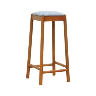 Imagem de Banco Alto Amber Madeira Maciça Assento Estofado Linho Impermeável - D