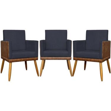 Imagem de Kit 3 Poltronas Decorativas Lis Corino e Pé Palito - Preto Suede Corino