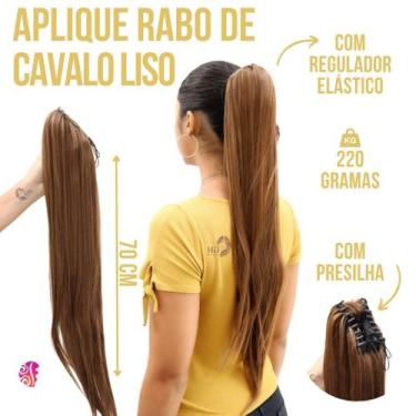 Imagem de Aplique Rabo De Cavalo Com Cabelo Liso Organico Premium 70Cm +Presilha