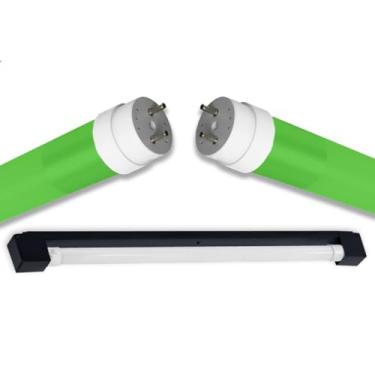 Imagem de Kit Calha Sobrepor Tubular Led 1,2m Preto + Lâmpada Colorida 20w Verde