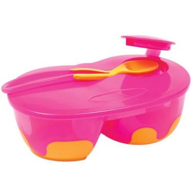 Imagem de Kit refeicao buba com divisoria tampa e colher rosa 320ml