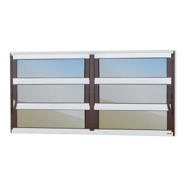 Imagem de Janela De Aluminio Basculante 2 Seções Elite Vidro Reflex 60cm X 240cm Brimak Mix Corten