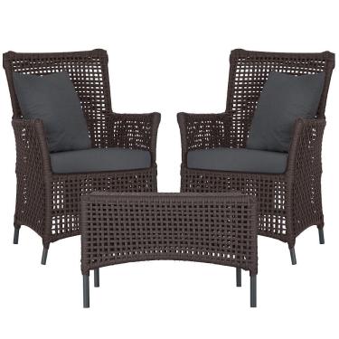 Imagem de 2 Poltronas E 1 Mesa Igapó Alumínio Preta Corda Náutica E11 Marrom