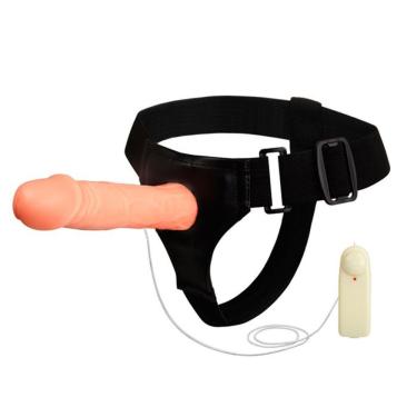 Imagem de Cinta Peniana Ajustável Com Pênis Oco E Vibração - Jessica Strap On - Bege, Regulável