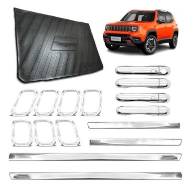 Imagem de Aplique Bandeja Porta Malas Grade Dianteira + Friso Lateral Slim Adaptável para Renegade 2022 2023 2024 Kit Cromado