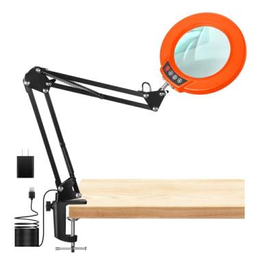 Imagem de Seylae Lupa Com Luz E Braçadeira, Suporte De Iluminado Lente Real 4,3", 5 Modos Cor, Luminária Mesa Led Regulável, Viva-Voz Para Joias, Artesanato, Pintura, Trabalho Perto, Laranja