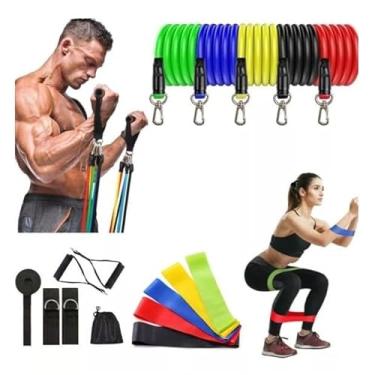 Imagem de Kit Extensores Elásticos + Mini Bands Para Exercicios Em Casa Pilates Fisioterapia