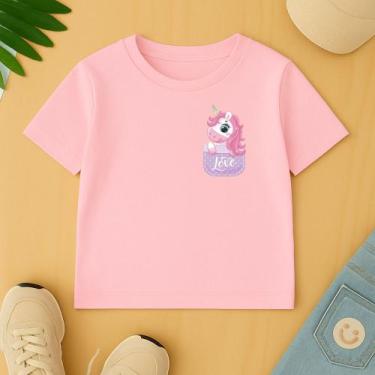 Imagem de Camiseta Infantil Feminina Estamp Unicornio No Bolsinho Fofo Elegante 