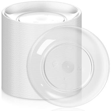 Imagem de Zopeal Pratos de sobremesa de plástico de 150 peças, descartáveis a granel, pequenos aperitivos transparentes, pratos redondos para bolo de casamento, serviço pesado, para jantar, churrasco