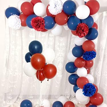 Imagem de Kit de arco guirlanda vermelho escuro com balões brancos e azuis com 75 peças, balões brancos borgonha azul marinho 6 peças flores de papel para 4 de julho, decoração de formatura patriótica, festa de beisebol, chá de bebê náutico