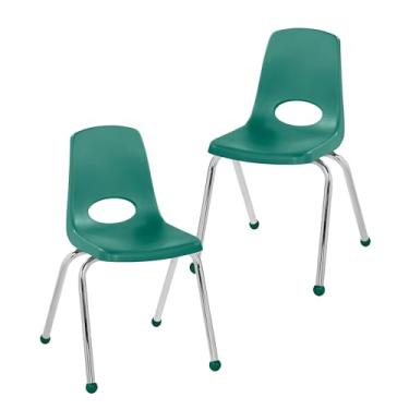 Imagem de Cadeira escolar empilhável de 40,6 cm, assento de estudante empilhável com pernas de aço cromado e deslizadores esféricos; para sala de aula, escola em casa ou escritório - verde (pacote com 2