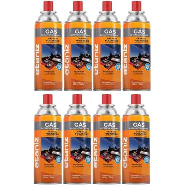 Imagem de Kit 8 Refil Gás Fogareiro Etaniz 400ml 227g Butano Portátil Camping Churrasco Cozinha Maçaricos