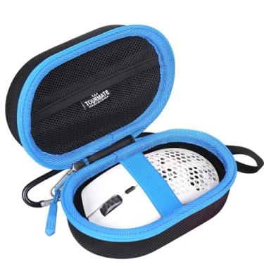 Imagem de Tourmate Estojo de armazenamento para mouse sem fio Glorious/TMKB Falcon M1SE/HyperX, modelo O/D RGB com luzes, estojo rígido de viagem, bolsa protetora de armazenamento (apenas caixa) (preto e azul)