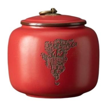 Imagem de Lata de chá Lata de chá de argila roxa de alta qualidade com tampa selada, jarra de armazenamento doméstico para café, chá, açúcar e doces Caixa de chá(Red,Pequeno)