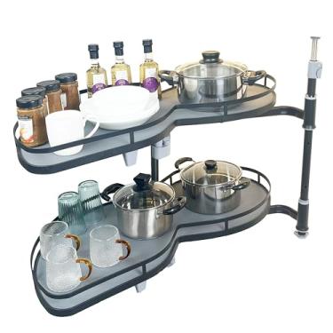 Imagem de HANKEY Organizador de armário de canto cego para a direita, organizador deslizante de 2 níveis, organizadores de cozinha e armazenamento com fechamento macio, organizador Susan preguiçoso para armário