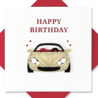 Imagem de EcoLeafy Dot Cartão de aniversário de carro esportivo – Cartão de felicitações 3D Quilled feito à mão para pai, marido ou filho – Em branco dentro para personalização com envelope vermelho luxuoso