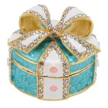 Imagem de Asixxsix Porta-joias com nó em ar co, mini porta-joias esmaltado em liga de zinco, organizador de jo ias com brincos e anéis de str ass para mulheres, meninas, casamento (Azul e branco)