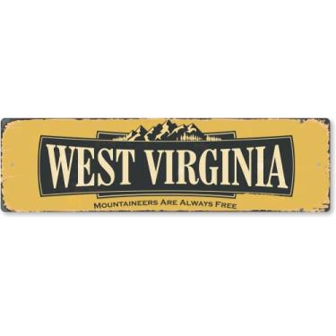 Imagem de SmartSign Placa de metal vintage West Virginia State 10 x 35,5 cm "Mountaineers Are Always Free", alumínio à prova de ferrugem de 40 mil com sobretudo transparente, decoração de parede retrô, multicolorido