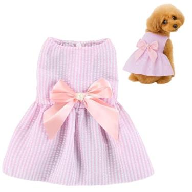 Imagem de Vestido para cachorro, 1 peça de vestido de cachorro com lindo laço, roupas de verão para cães, vestidos de princesa de animais de estimação para chihuahua Yorkies filhotes e gatos
