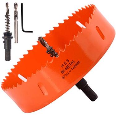 Imagem de Koopi — Serra com orifício de 14 cm com arbor, cortador de orifício bimetálico de 140 mm para perfuração fácil em madeira, plástico, compensado, metal fino (5,5 polegadas de diâmetro)