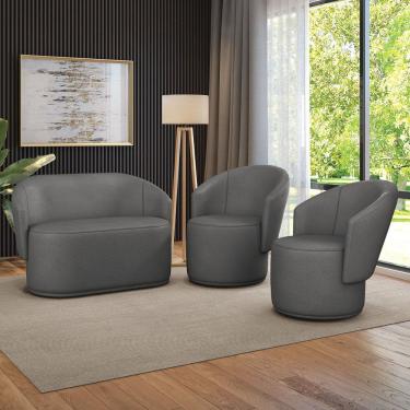 Imagem de Sofá Namoradeira e 2 Poltronas Orgânica para Sala Malu Sintético M11 - D`Rossi