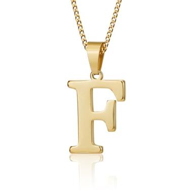 Imagem de Suweibuke Colar com inicial para homens, mulheres, meninos, meninas, banhado a ouro 18K, colar com pingente de 26 letras, joias personalizadas para presentes, Average, Aço inoxidável, Sem Pedra