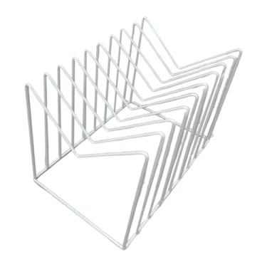 Imagem de Fenteer Organizador de arquivos de mesa, porta-revistas, suporte para livros, porta-revistas de ferro, classificador de arquivos, estante de mesa para escola, Branco