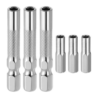 Imagem de 6 peças de adaptador de broca de 1/4 a 4 mm, adaptador magnético de chave de fenda sextavada, haste de soquete de extensão de micro brocas, suporte de microbrocas, adaptadores hexagonais de 1/4 a 4 mm