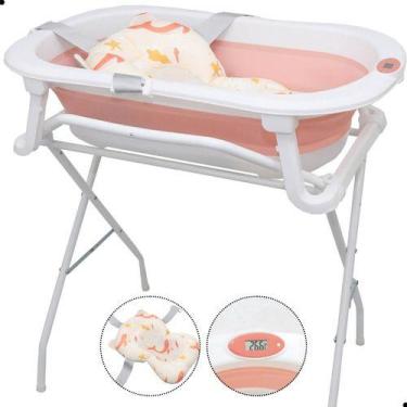 Imagem de Banheira Bebe Com Suporte Dobravel Almofada Banho Termometro - JOIE, R